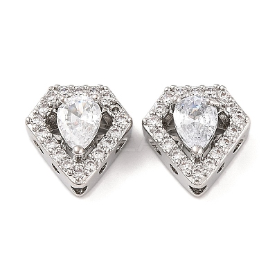 Brass Micro Pave Clear Cubic Zirconia Beads KK-S389-28P-1