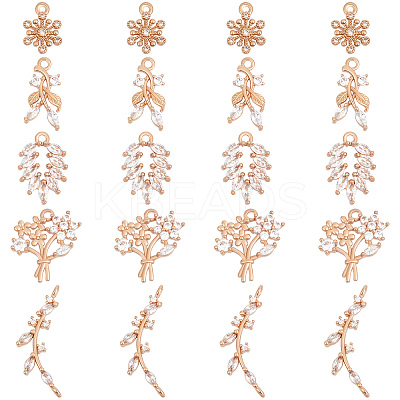 20Pcs 5 Styles Brass Micro Pave Clear Cubic Zirconia Pendants KK-BBC0005-69-1