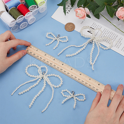 2 Pairs 2 Styles Bowknot Plastic Imitation Pearl Shoe Charms DIY-FG0006-80-1