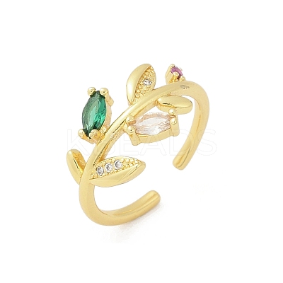Brass Micro Pave Cubic Zirconia Cuff Rings for Women RJEW-S400-05G-1