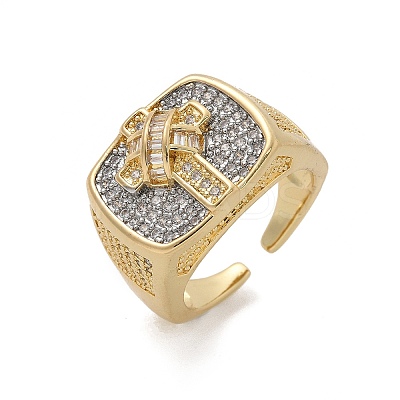 Brass Micro Pave Clear Cubic Zirconia Cuff Rings for Women RJEW-U041-06G-1