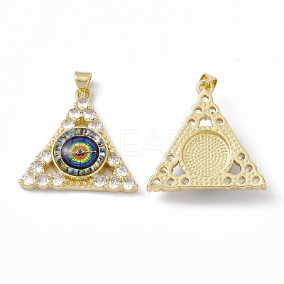 Rack Plating Brass Micro Pave Clear Cubic Zirconia Pendants ZIRC-C041-35G-1