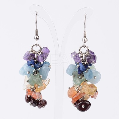 Chakra Mixed Gemstone Cluster Earrings X-EJEW-JE02047-01-1