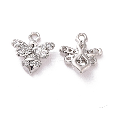 Brass Micro Pave Clear Cubic Zirconia Charms KK-G418-11P-1