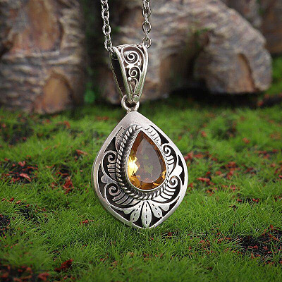 Alloy Topaz Rhinestone Pendant Necklaces FS-WG9981E-01-1