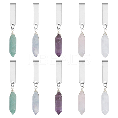 10Pcs 5 Styles Bullet Natural Green Aventurine & Fluorite & Amethyst & Rose Quartz & Quartz Crystal Shoe Charms HJEW-CA00020-1