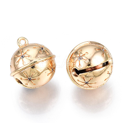 Brass Micro Pave Clear Cubic Zirconia Bell Charms KK-N216-402-1