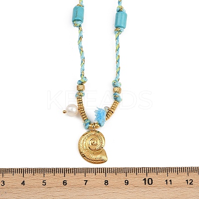 304 Stainless Steel Shell Shape Pendant Cotton Cord Necklaces NJEW-C093-05A-G-1