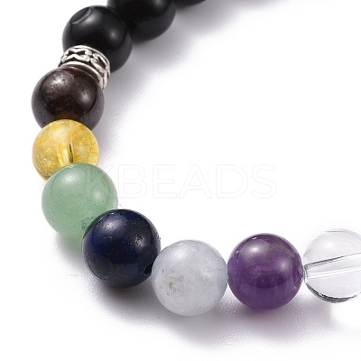 Natural Obsidian & Mixed Stone Round Beads Stretch Bracelet BJEW-JB07060-1