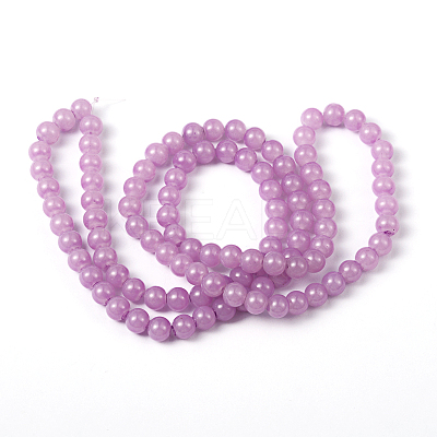 Violet Color Spray Painted Round Imitation Jade Glass Beads Strands X-DGLA-S076-8mm-22-1