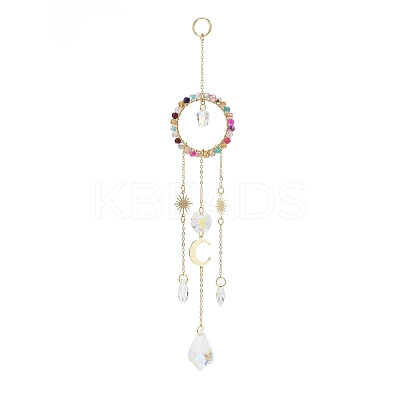 Natural Agate Woven Net/Web with Feather Window Hanging Suncatchers HJEW-JM00852-04-1