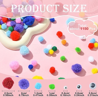 1150Pcs Pom Pom Yarn Pom Pom Balls and Wiggle Googly Eyes Cabochons DIY-YW0012-27-1