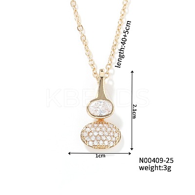 Brass Pave Clear Cubic Zirconia Gourd Shape Pendant Necklaces for Women YJ8780-1