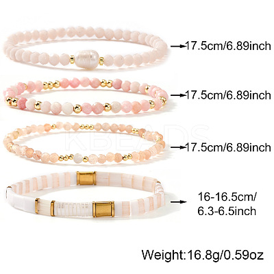 4Pcs 4 Styles Imitation Pearl & Brass & Glass Beads Stretch Bracelets for Women MM2663-1-1
