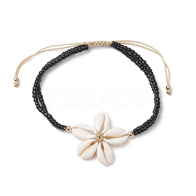Adjustable Natural Cowrie Shell Beaded Braided Anklets AJEW-AN00686-03-1