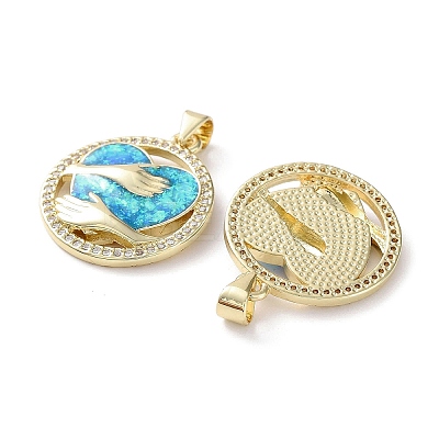 Rack Plating Brass Micro Pave Clear Cubic Zirconia Pendants KK-C041-06H-G-1