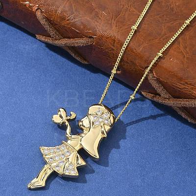 Brass Micro Pave Clear Cubic Zirconia Pendant Necklaces NJEW-M084-01G-02-1