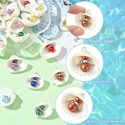50Pcs 10 Colors Acrylic & Shell Pendants PALLOY-CJ00046-1