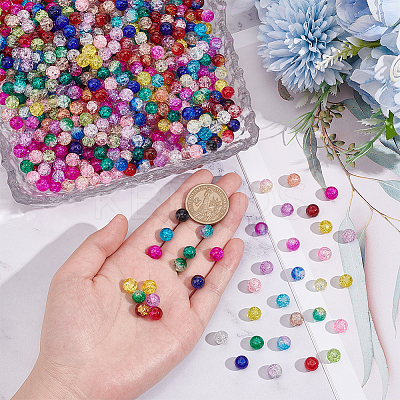 875Pcs 35 Colors Spray Painted Transparent Crackle Glass Beads CCG-PH0001-09-1