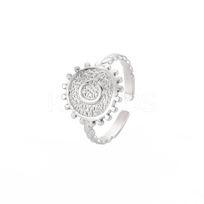 Non-Tarnish 304 Stainless Steel Flat Round with Initial Letter Open Cuff Ring for Men Women RJEW-S405-246P-C-1