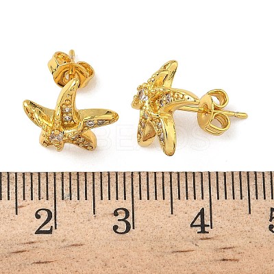 Brass Micro Pave Clear Cubic Zirconia Stud Earrings EJEW-A145-03D-G-1