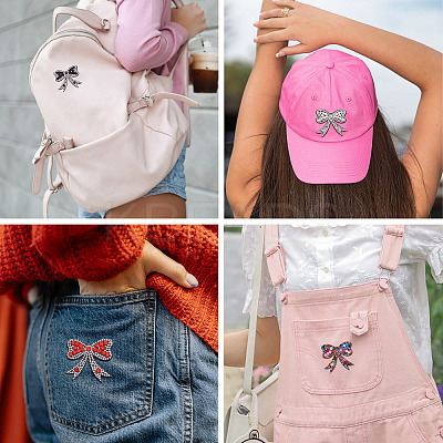 16Pcs 4 Colors Bowknot Rhinestone Patches PATC-TA0001-18-1
