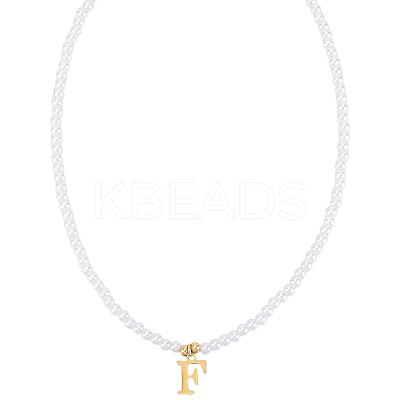 Imitation Pearl with Stainless Steel Pendants Necklaces NJEW-LP0001-51F-G-1