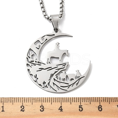 201 Stainless Steel Hollow Cut Cowboy Moon Pendant Necklaces LS-NJEW-H065-26P-1