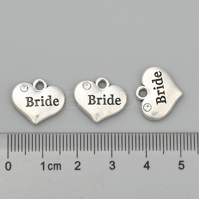 Wedding Theme Antique Silver Tone Tibetan Style Heart with Bride Rhinestone Charms TIBEP-N005-12E-1