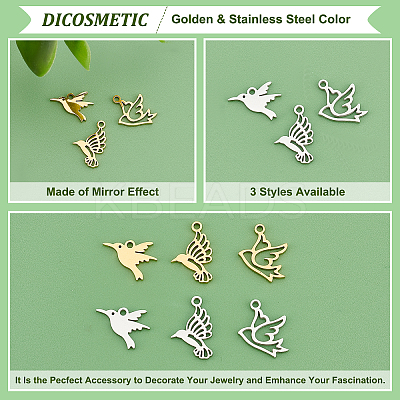 36Pcs 6 Style 304 Stainless Steel Charms STAS-DC0008-87-1