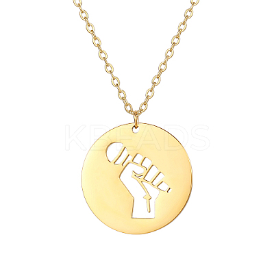 Flat Round with Hollow Microphone 304 Stainless Steel Pendant Necklaces for Women SE2751-2-1