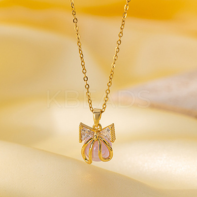 Brass Micro Pave Clear Cubic Zirconia with Enamel Pendant Necklaces for Women FS-WG014CD-08-1
