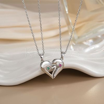 2Pcs Brass Micro Pave Cubic Zirconia Magnetic Pendant Necklaces with 304 Stainless Steel Cable Chain WG04DA7-03-1