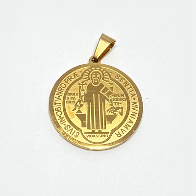 Trendy Necklace Findings Flat Round with San Benito 304 Stainless Steel Pendants STAS-L012-A10G-1