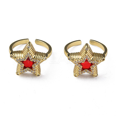 Cubic Zirconia Star Open Cuff Ring RJEW-N035-126C-1