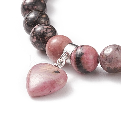 Natural Rhodonite Beads Charm Bracelets BJEW-K164-B07-1