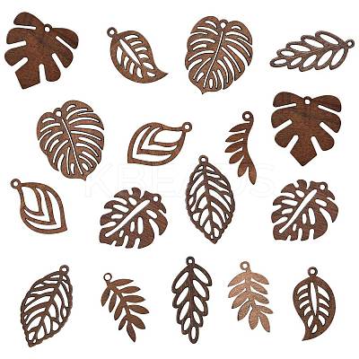 18Pcs 9 Styles Natural Walnut Wood Pendants WOOD-FS0001-48-1