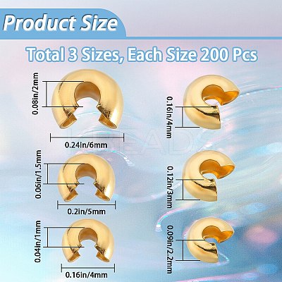 600Pcs 3 Styles Brass Crimp Beads Covers KK-SP0001-91B-1