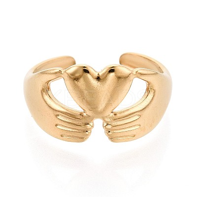 Adjustable Ion Plating(IP) 304 Stainless Steel Cuff Rings for Women RJEW-N052-11G-1