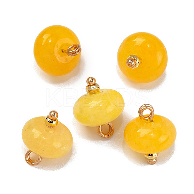 Natural White Jade Dyed Saucer Charms with Rack Plating Golden Tone Brass Bails KK-B103-17B-01-1
