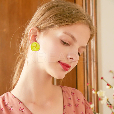 6 Pairs 6 Colors Spray Painted Acrylic Stud Earrings with Steel Iron Pins EJEW-FI0003-12-1