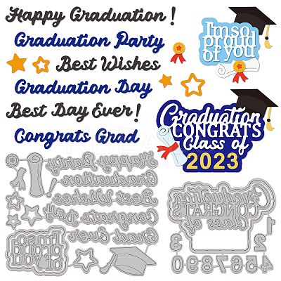 2Pcs 2 Styles Graduation Season Theme Carbon Steel Cutting Dies Stencils DIY-WH0309-876-1