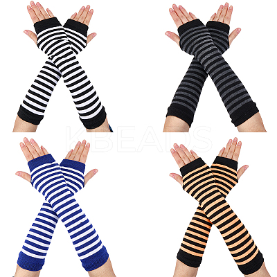 4 Pairs 4 Colors Acrylic Fiber Yarn Knitting Fingerless Gloves AJEW-GF0010-88-1