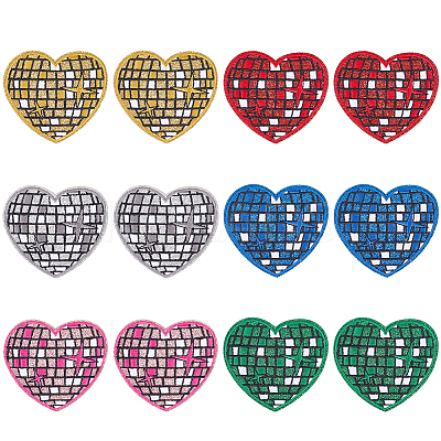 12Pcs 6 Colors Heart Computerized Embroidery Cloth Self Adhesive Patches DIY-CY0001-24-1