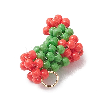 Christmas Handmade Glass Seed Beaded Christmas Stocking Charms PALLOY-MZ01069-01-1