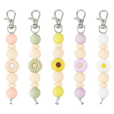 5Pcs 5 Colors Daisy Silicone Pendant Decorations HJEW-FH0001-71-1