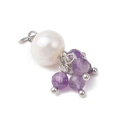 Natural Green Aventurine & Garne & Amethyst & Rose Quartz & Apatite Faceted Round & Potato Pearl Pendants PALLOY-JF04750-01-1