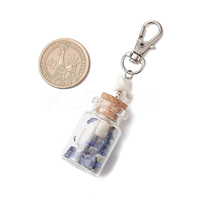 Natural Lapis Lazuli/Amethyst/Carnelian/Citrine/Rose Quartz/Amazonite Chip & Shell Beads inside Glass Wishing Bottle Pendant Decorations HJEW-JM03221-1