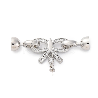 Brass Micro Pave Clear Cubic Zirconia Fold Over Clasps KK-P291-23P-1