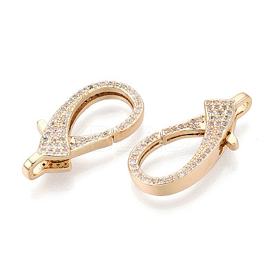 Brass Pave Clear Cubic Zirconia Lobster Claw Clasps KK-T075-77G-1
